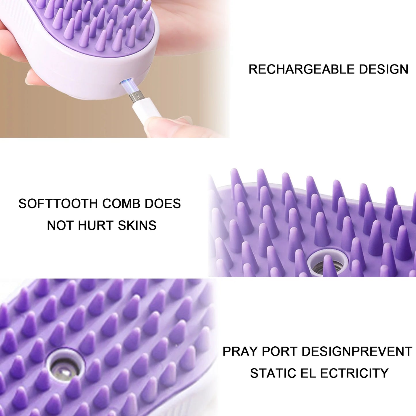 Pet Steam Brush USB Charging Spray Cat Brush for Shedding Remove Static Flying Hair Self Cleaning Dog Massage Brush for Dogs Cats Pet Grooming Tool