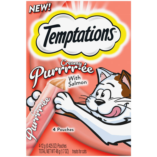 Creamy Puree Salmon Flavor Lickable Cat Treats, 0.42 Oz Pouch (4 Pack)