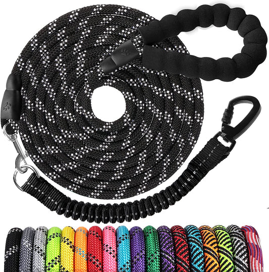 Long Dog Leash 15 FT: Heavy Duty Rope Leashes for Dogs Training with Swivel Lockable Hook Reflective Threads Bungee and Padded Handle - Dog Lead for Large Small Medium Dogs outside Walking Hiking