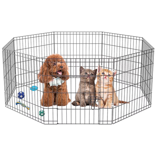 8 Panels Metal Foldable Puppy Playpen,Dog Pen with Door,Dog Pins Indoor Outdoor,24"X 24"