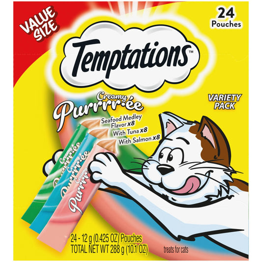 Creamy Puree Mix-Ups Variety Pack Lickable Cat Treats, 0.42 Oz Tubes, 24 Pk