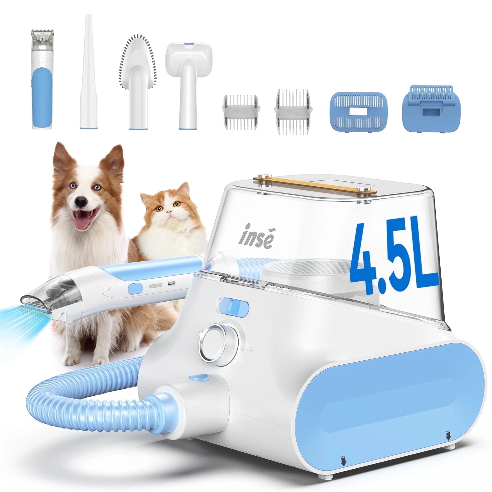 Grooming Vaccum, 4.5L Large Capacity Pet Grooming Kit & 5-In-1 Ultra-Low Noise Pet Grooming Vacu for Dog, Cat