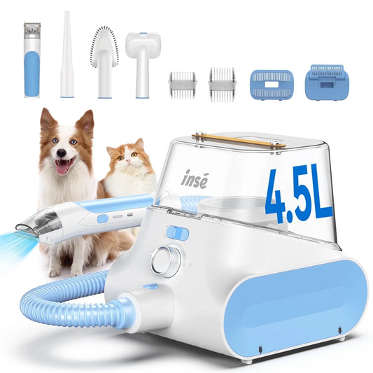 Grooming Vaccum, 4.5L Large Capacity Pet Grooming Kit & 5-In-1 Ultra-Low Noise Pet Grooming Vacu for Dog, Cat