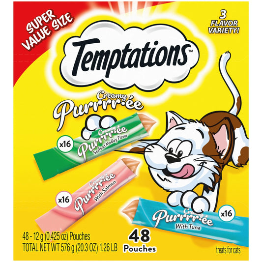 Creamy Puree Mix-Ups Variety Pack Lickable Cat Treats, 0.42 Oz Tubes, 48 Pk